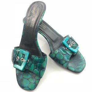 DONALD J PLINER Green Tortoise Kitten Heel Sandals